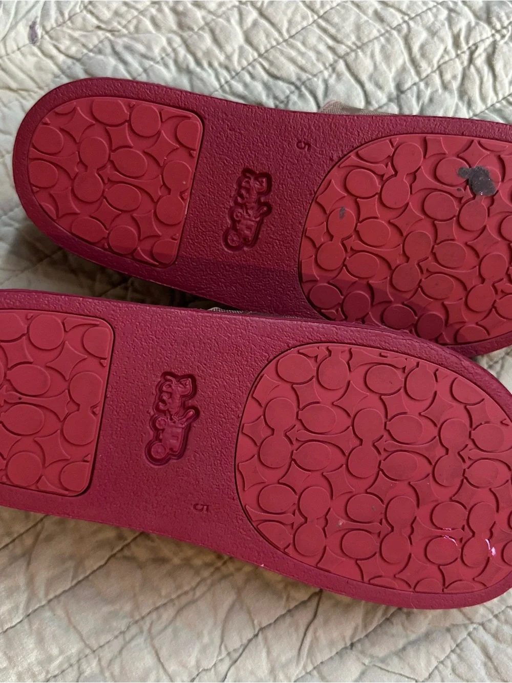 Coach Maroon Logo Monogram Slide Sandals with Multicolor Accents